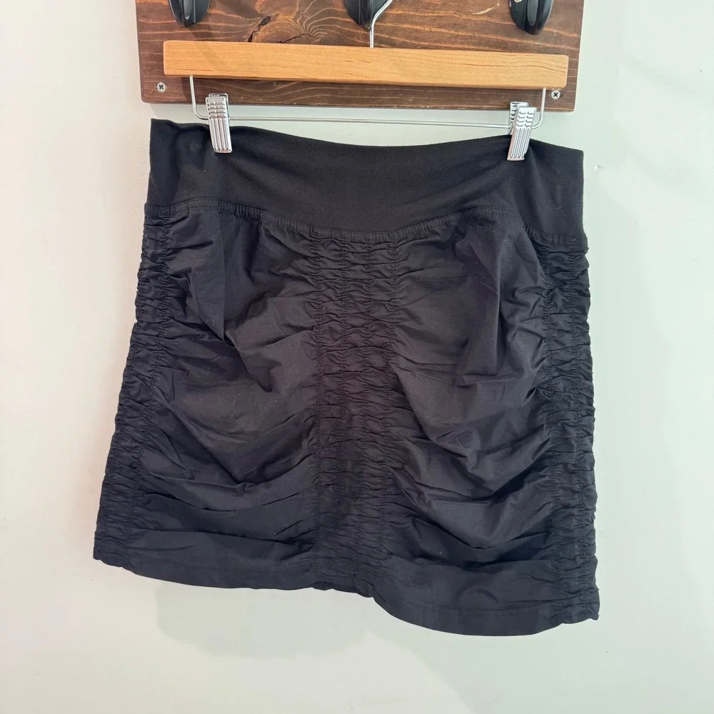 XCVI Wearables Core Short Ruched Trace Mini Skirt Black Cotton Stretch Large